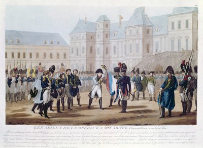 Napoleon I. (1769-1821) küsst die Flagge, oder Der Abschied in Fontainebleau, 20. April 1814 von French School